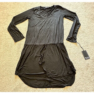 Michael Lauren Women Medium Noel L/S V Neck Dress Drawstring Hi Low Black New